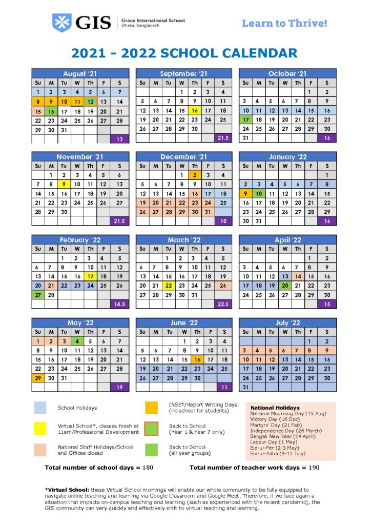 Calendar – Grace International School
